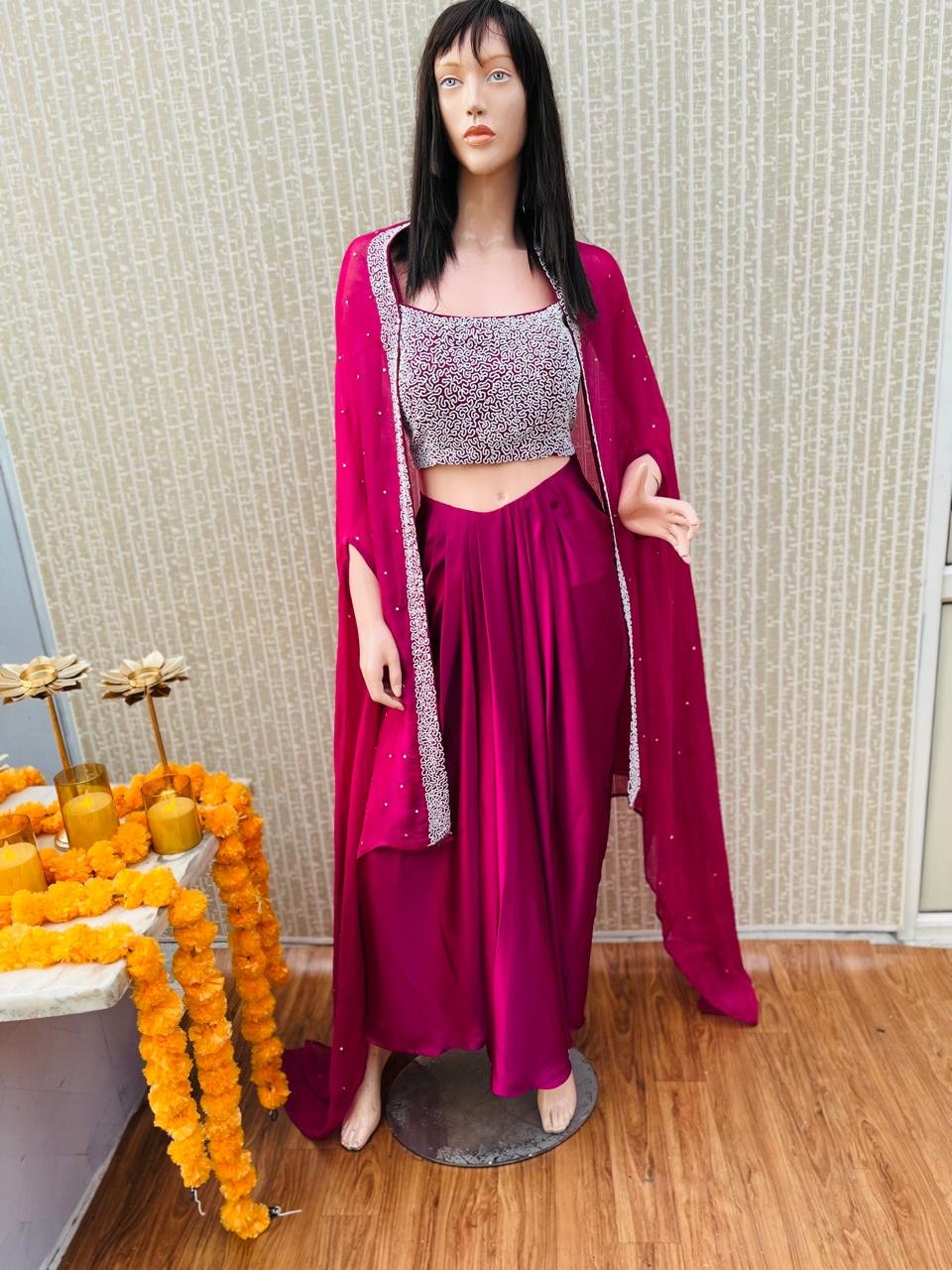 draped skirt with embroided blause